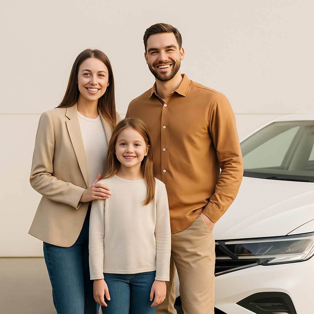 Família ao lado de carro
